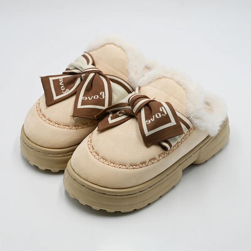 Bow Knot Thick-soled Cotton Slippers